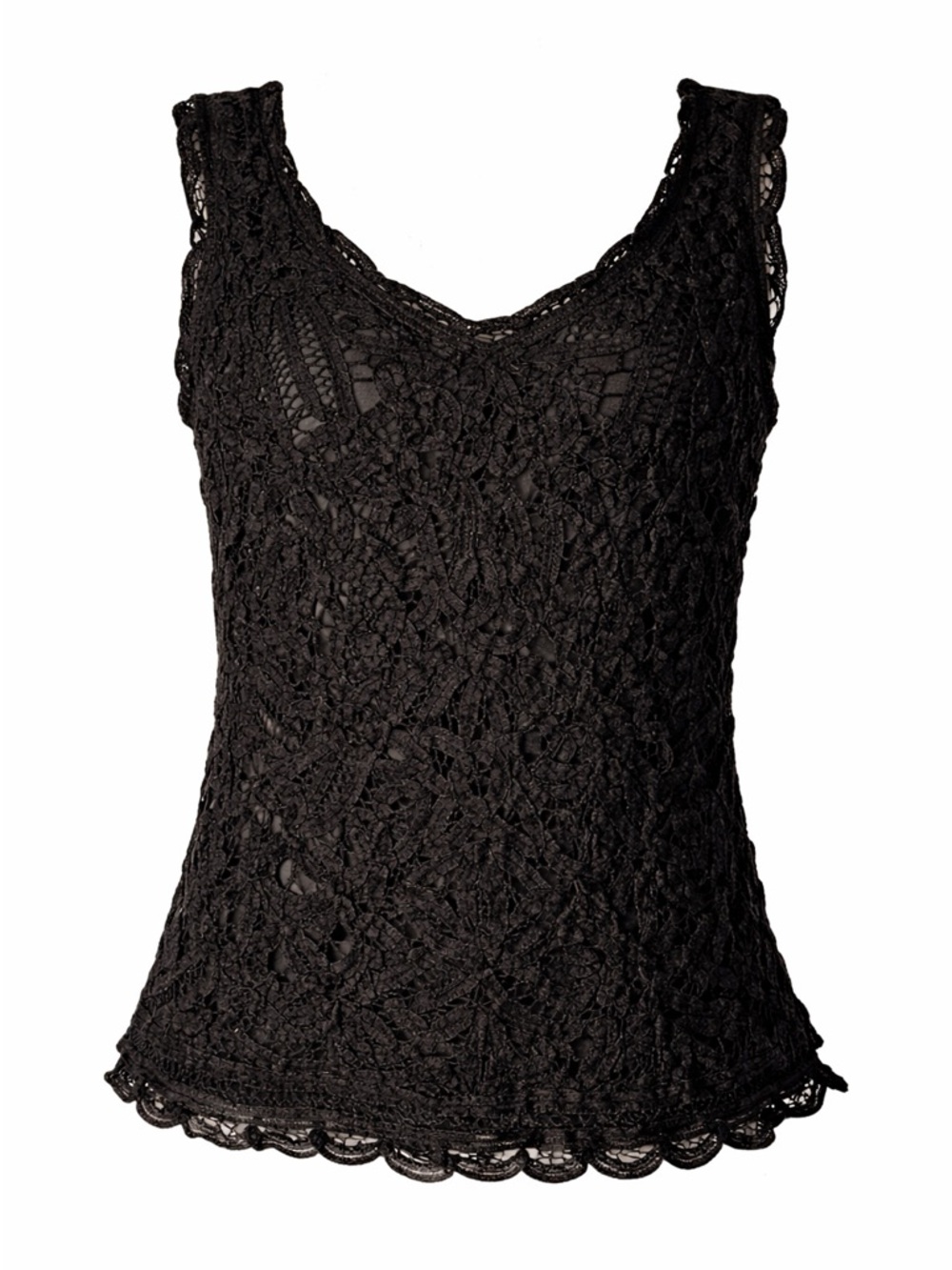 Boho Romantic Anne Carson linen blend Black Lace Tank Top - Black - L